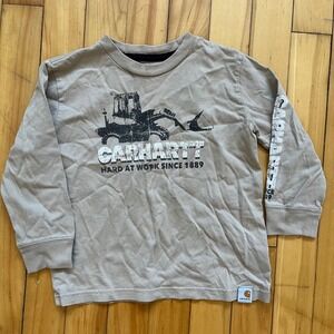 Carhartt Boys 4T Tan Long Sleeve Graphic TShirt Construction Truck Workwear Logo